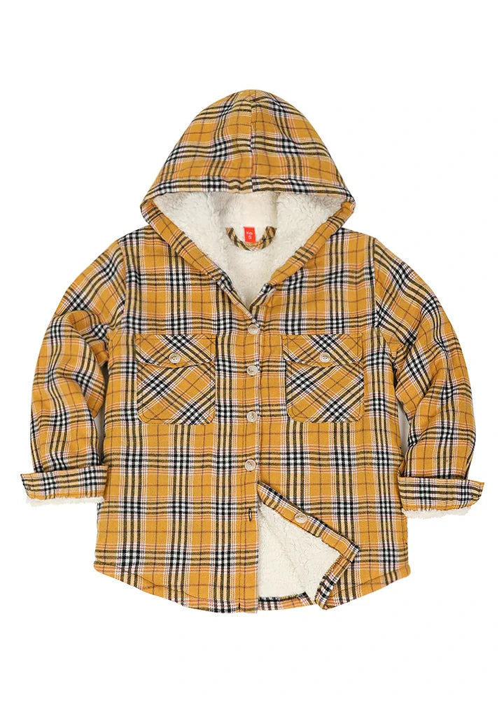 Girls Hooded Plaid Flannel Shirt Jacket,Sherpa Lined-10