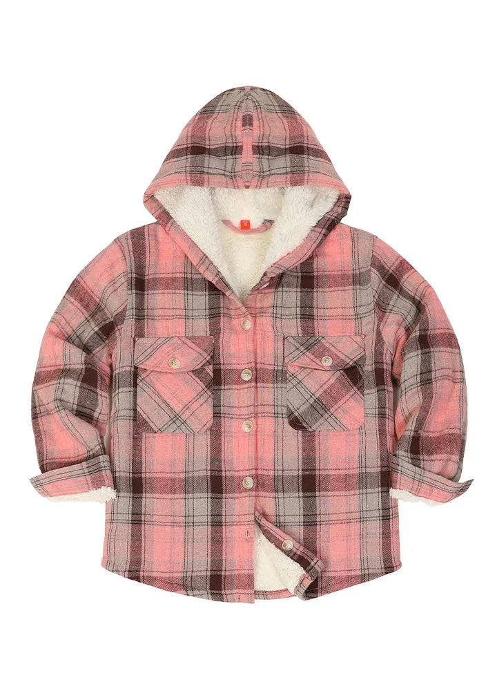Girls Hooded Plaid Flannel Shirt Jacket,Sherpa Lined-9