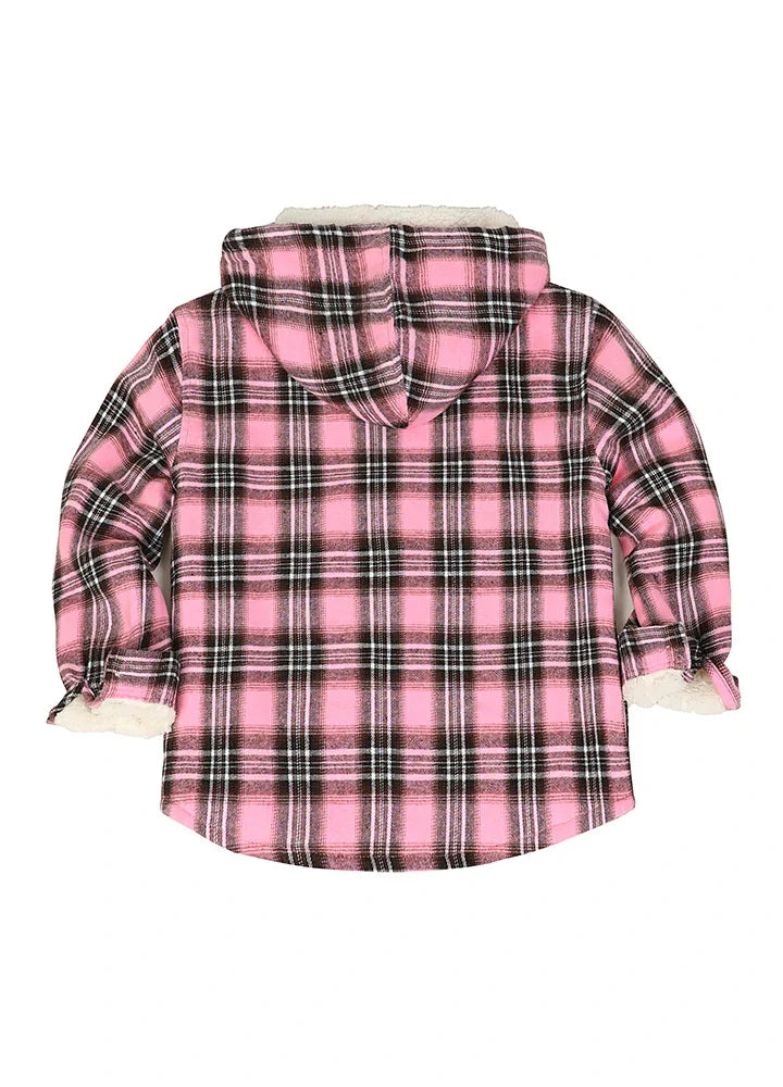 Girls Hooded Plaid Flannel Shirt Jacket,Sherpa Lined-4