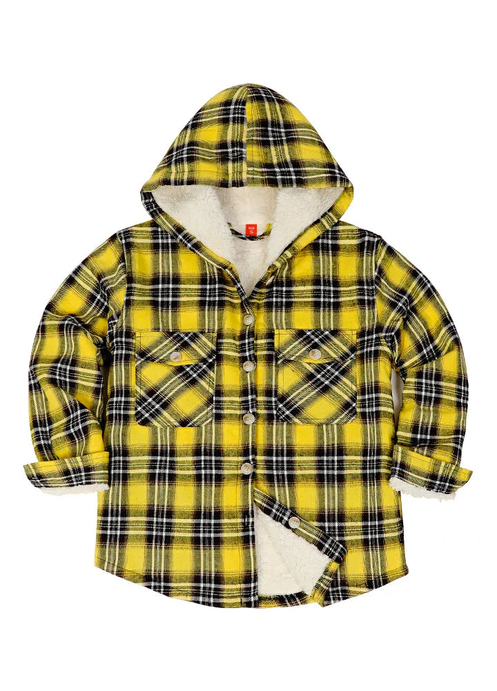 Girls Hooded Plaid Flannel Shirt Jacket,Sherpa Lined-11