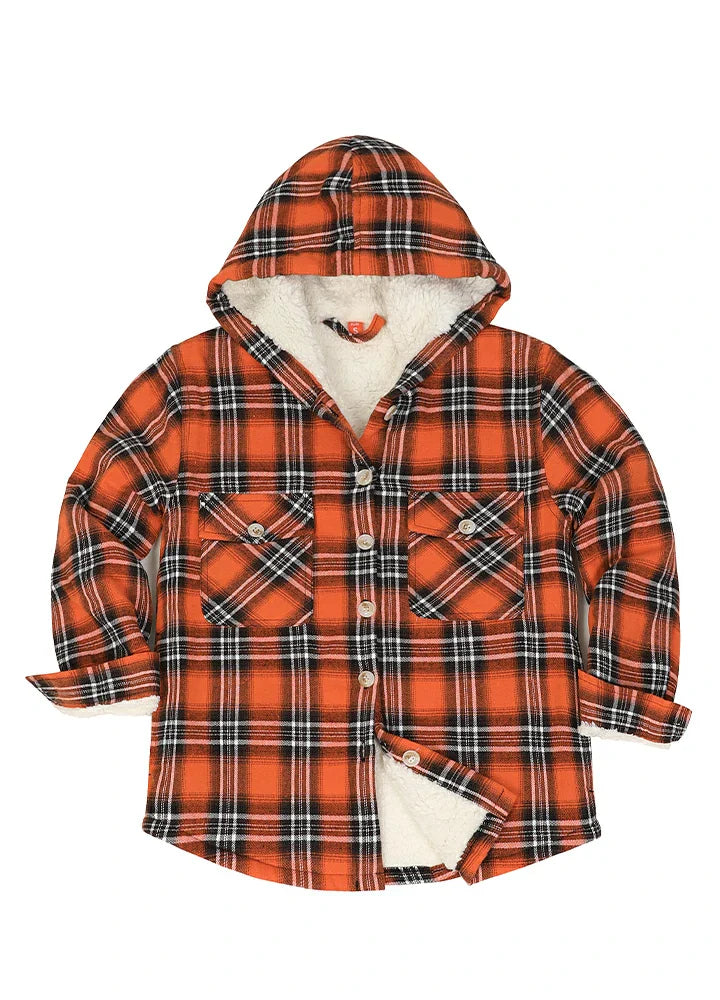 Girls Hooded Plaid Flannel Shirt Jacket,Sherpa Lined-6