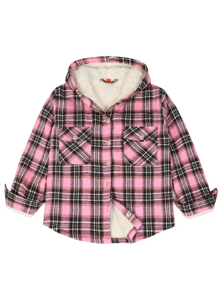 Girls Matching Family Pink Hooded Plaid Flannel Shirt Jacket-0