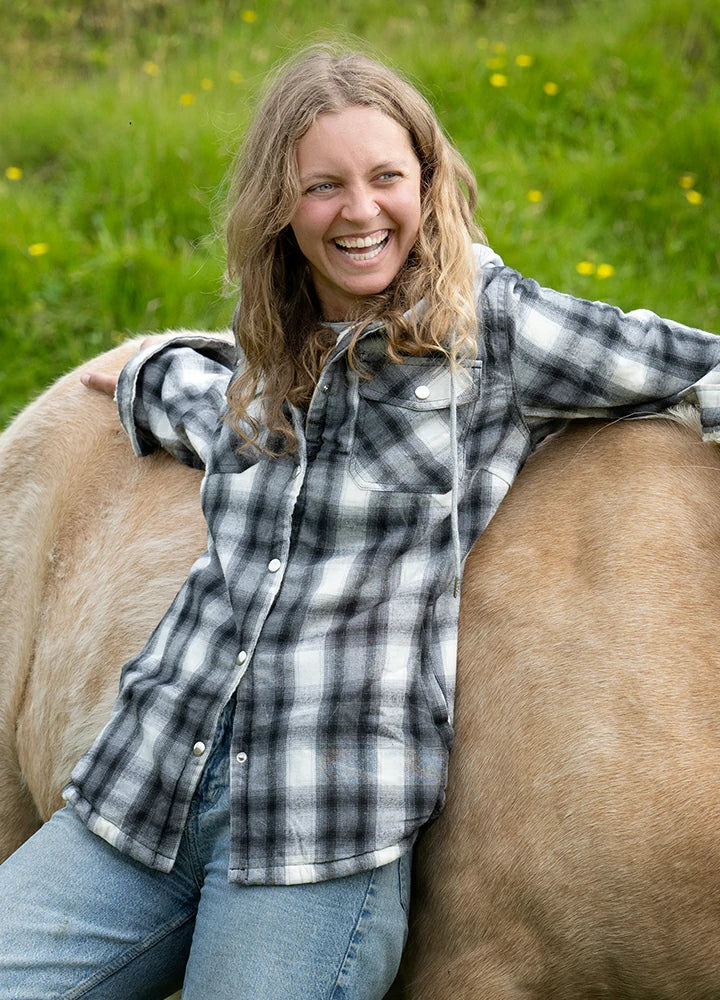 Women's Sherpa-Lined Snap Button Flannel Jacket with Fleece Hood-1