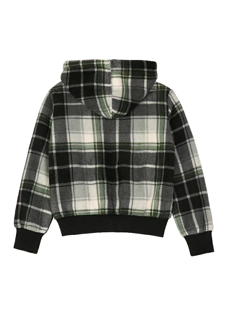 Kids Sherpa Lined Full Zip Hooded Plaid Sweatshirt Jac-1