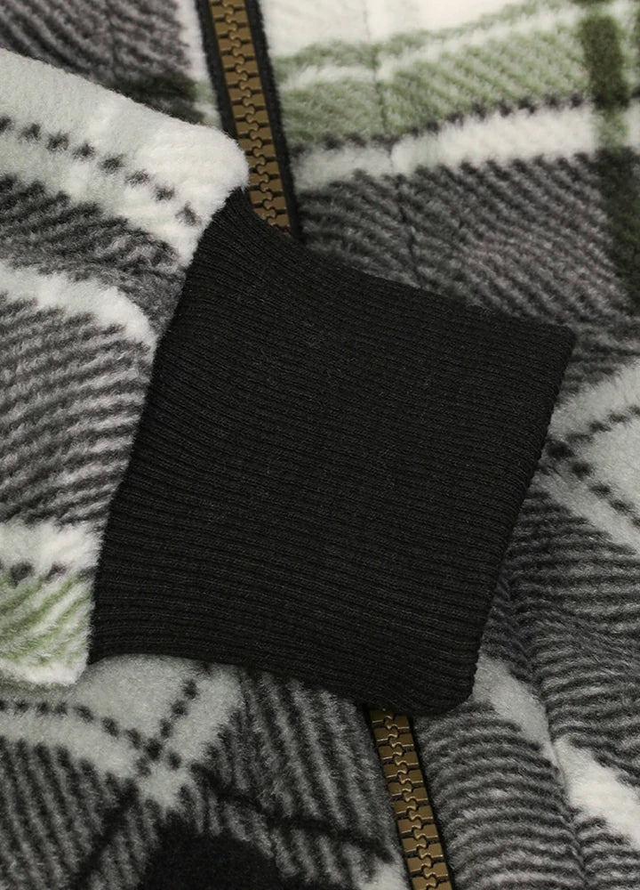 Kids Sherpa Lined Full Zip Hooded Plaid Sweatshirt Jac-3