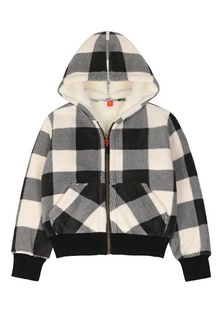 Kids Sherpa Lined Full Zip Hooded Plaid Sweatshirt Jac-4