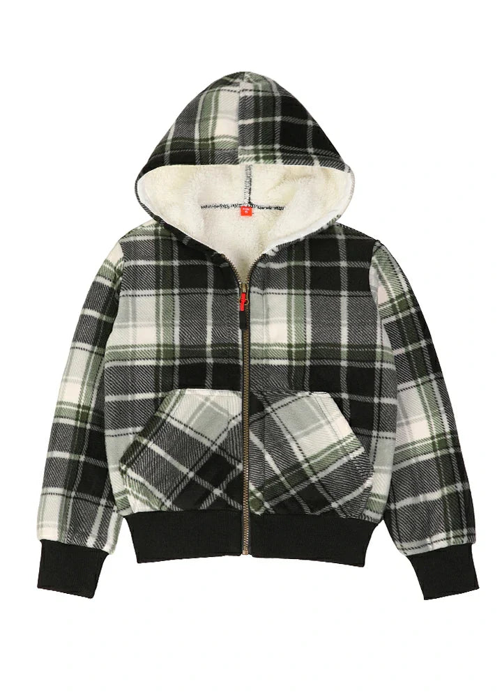Kids Sherpa Lined Full Zip Hooded Plaid Sweatshirt Jac-0