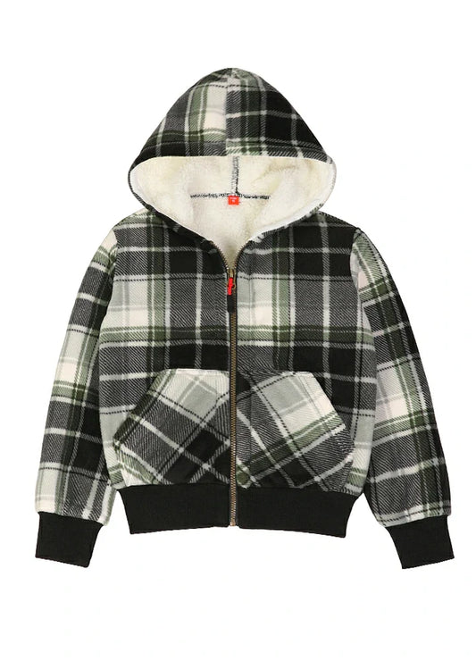 Kids Sherpa Lined Full Zip Hooded Plaid Sweatshirt Jac-0
