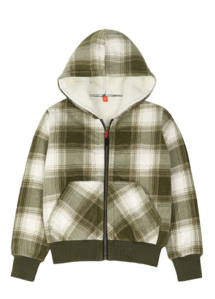 Kids Sherpa Lined Full Zip Hooded Plaid Sweatshirt Jac-6