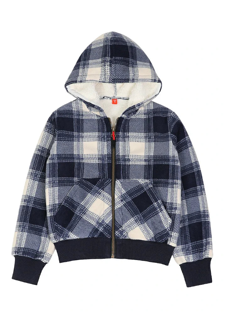 Kids Sherpa Lined Full Zip Hooded Plaid Sweatshirt Jac-5