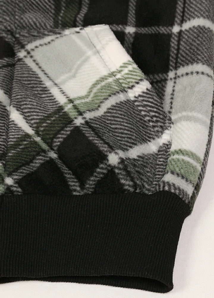 Kids Sherpa Lined Full Zip Hooded Plaid Sweatshirt Jac-2