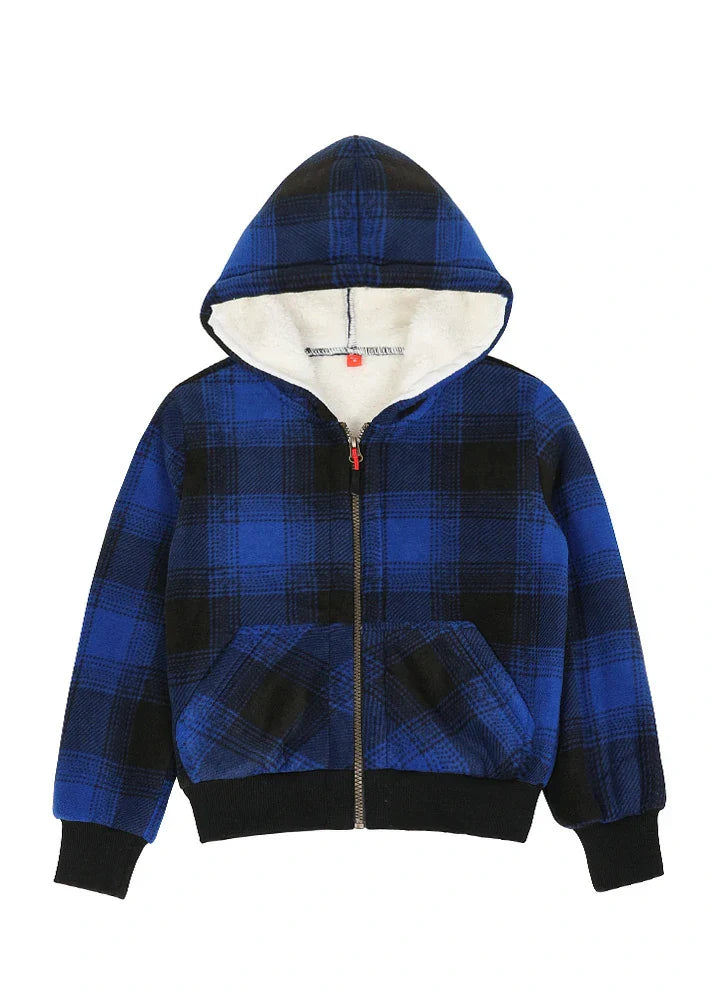 Kids Sherpa Lined Full Zip Hooded Plaid Sweatshirt Jac-7